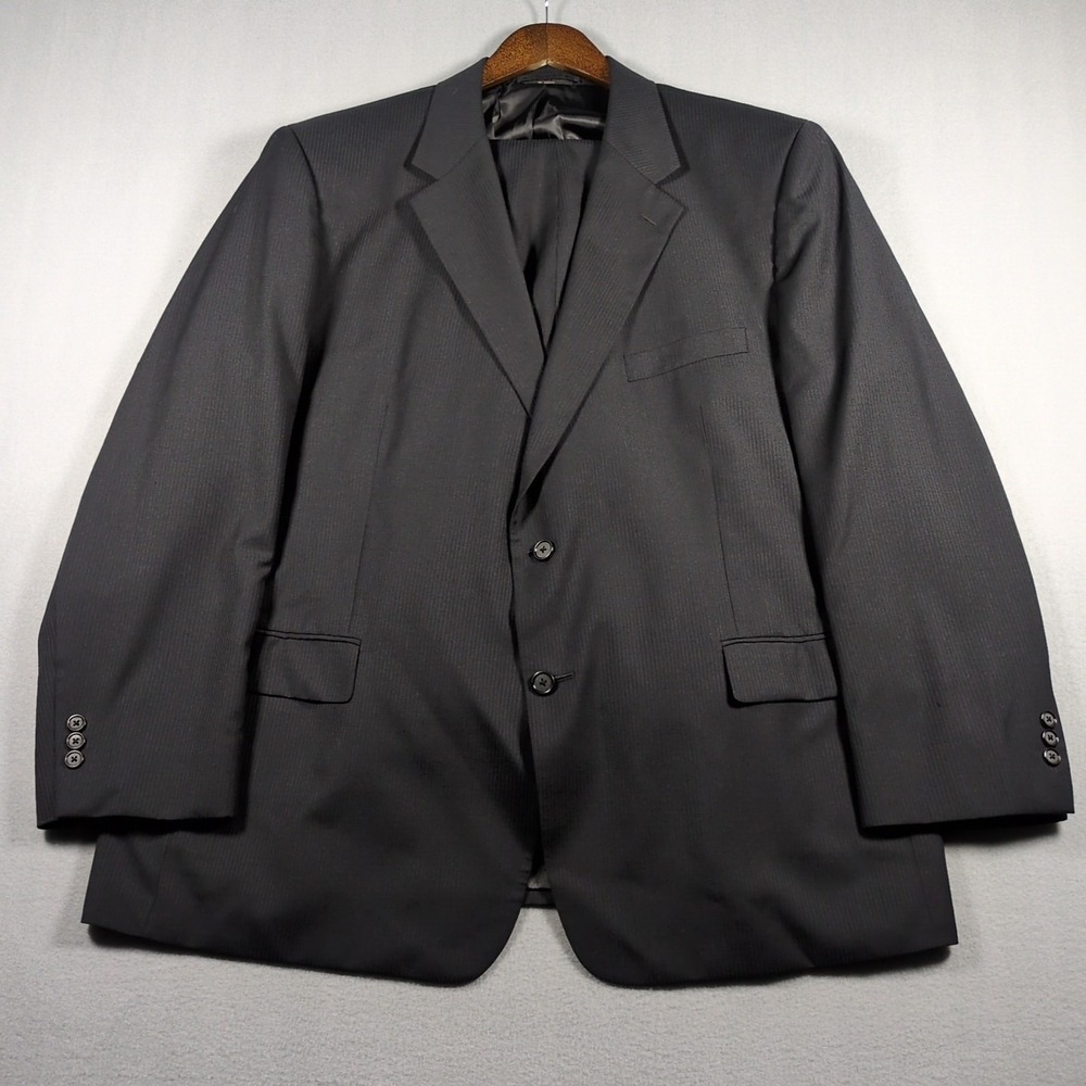 Petrocelli 50R 44Wx32L Black Stripe Wool Blend Mens‎ 2PC Set Pant Suit Coat